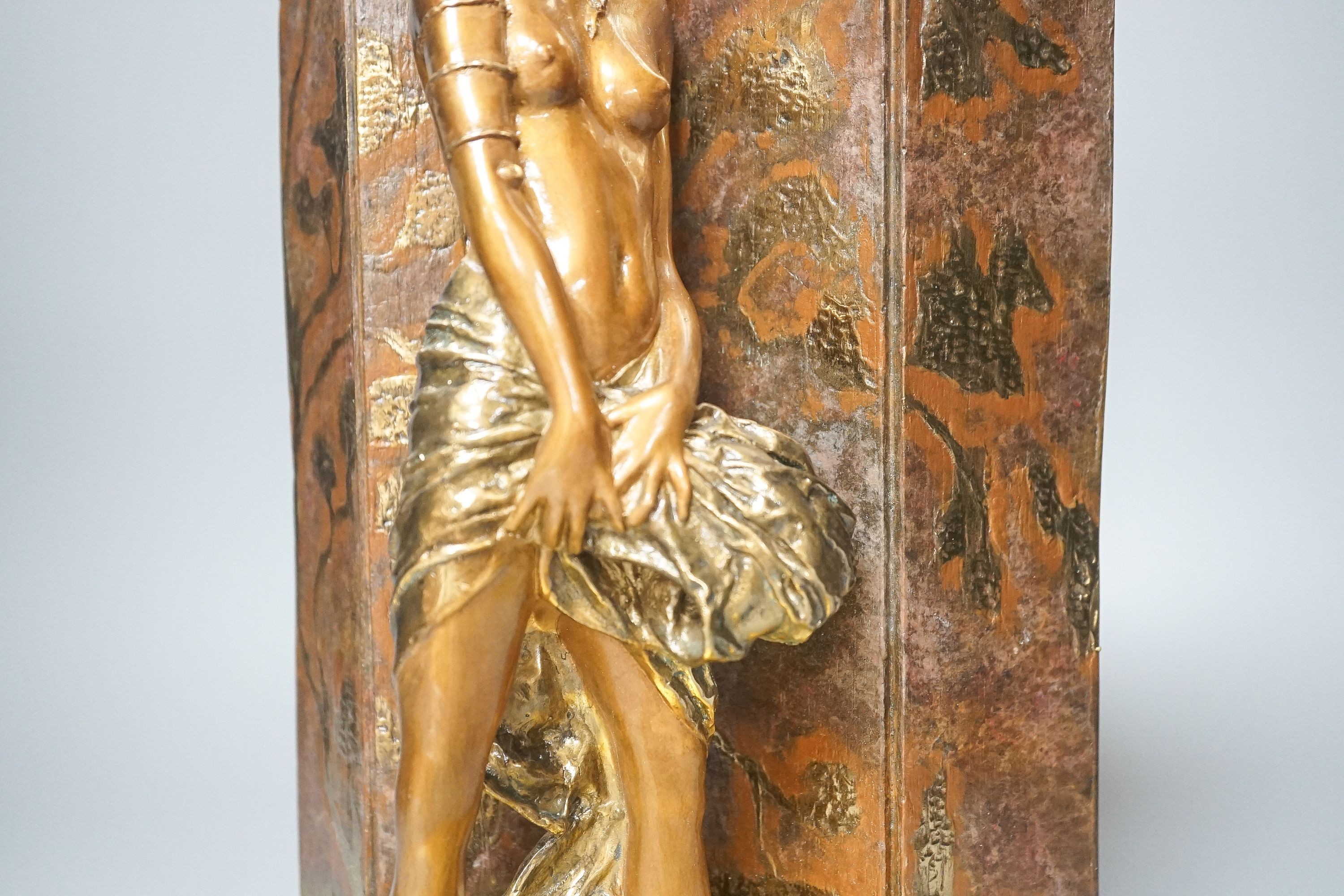 After Louis Icart a bronze sculpture, entitled “Masque Noir”, distributed by Rosenbaum Fine Art, 34 cms high.